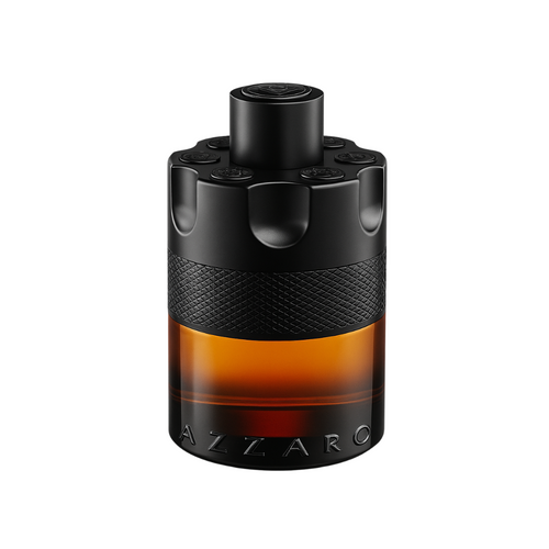High-resolution image of Alpha Noir unisex perfume bottle in sleek black and amber gradient design.
