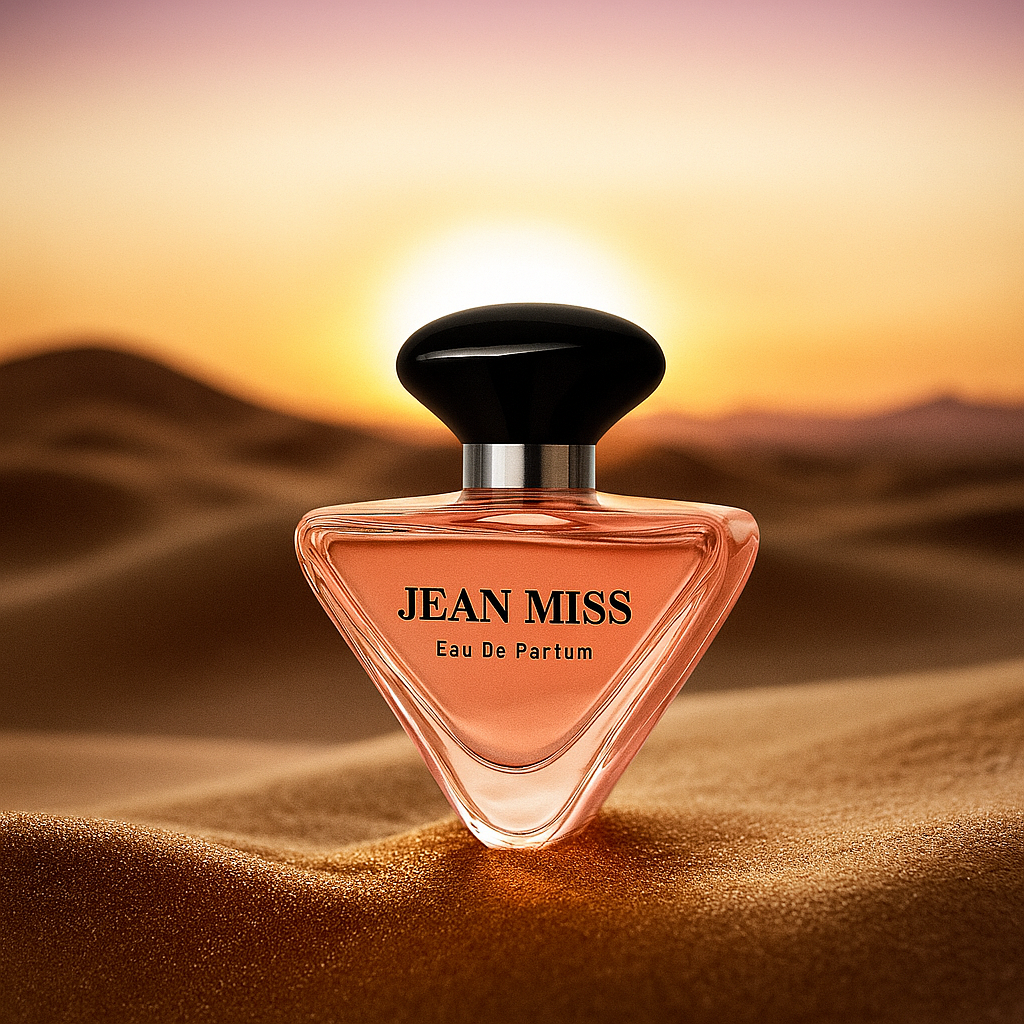 Cherished Glow perfume in warm golden ambiance – soft pink bottle glowing under refined lighting, by Fragrance Emporium.

