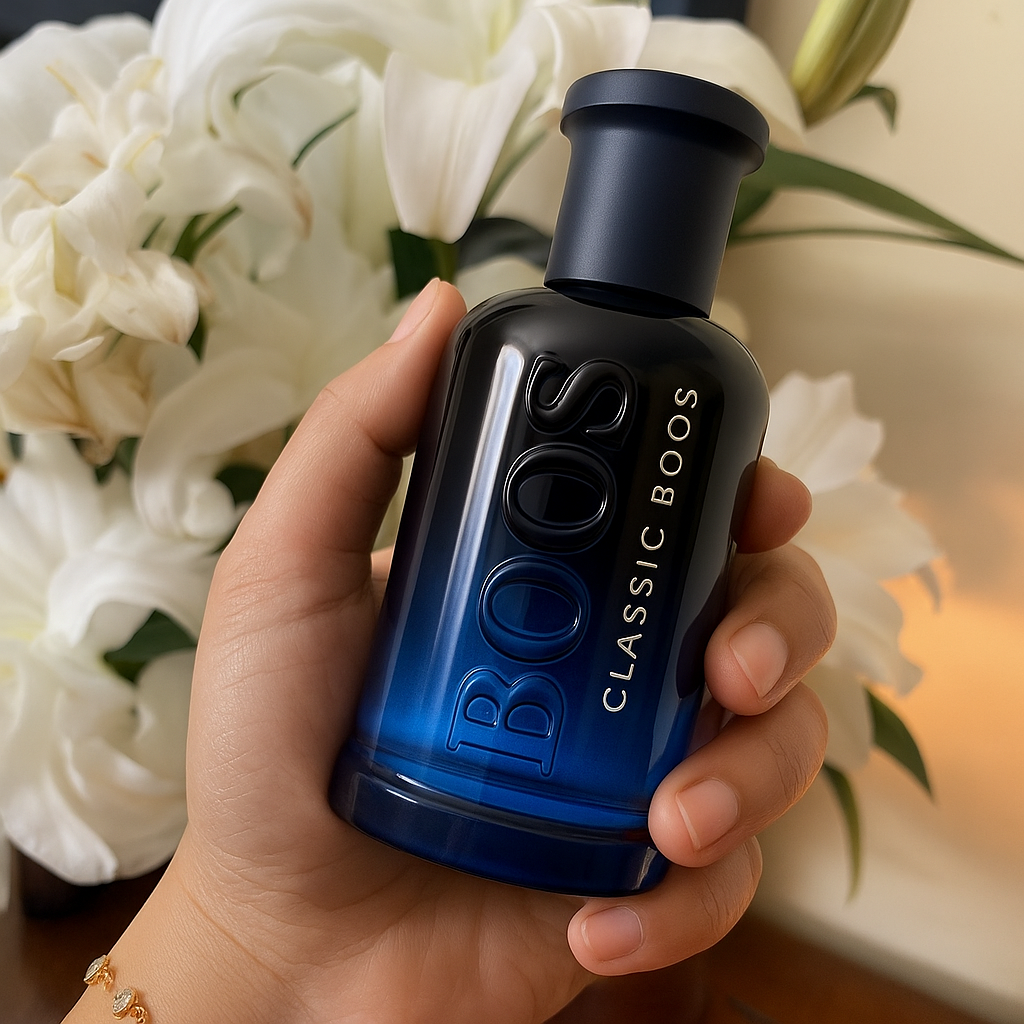 Midnight Sprint by Fragrance Emporium placed in a shadowed setting with golden accents, capturing mystery and nighttime elegance

