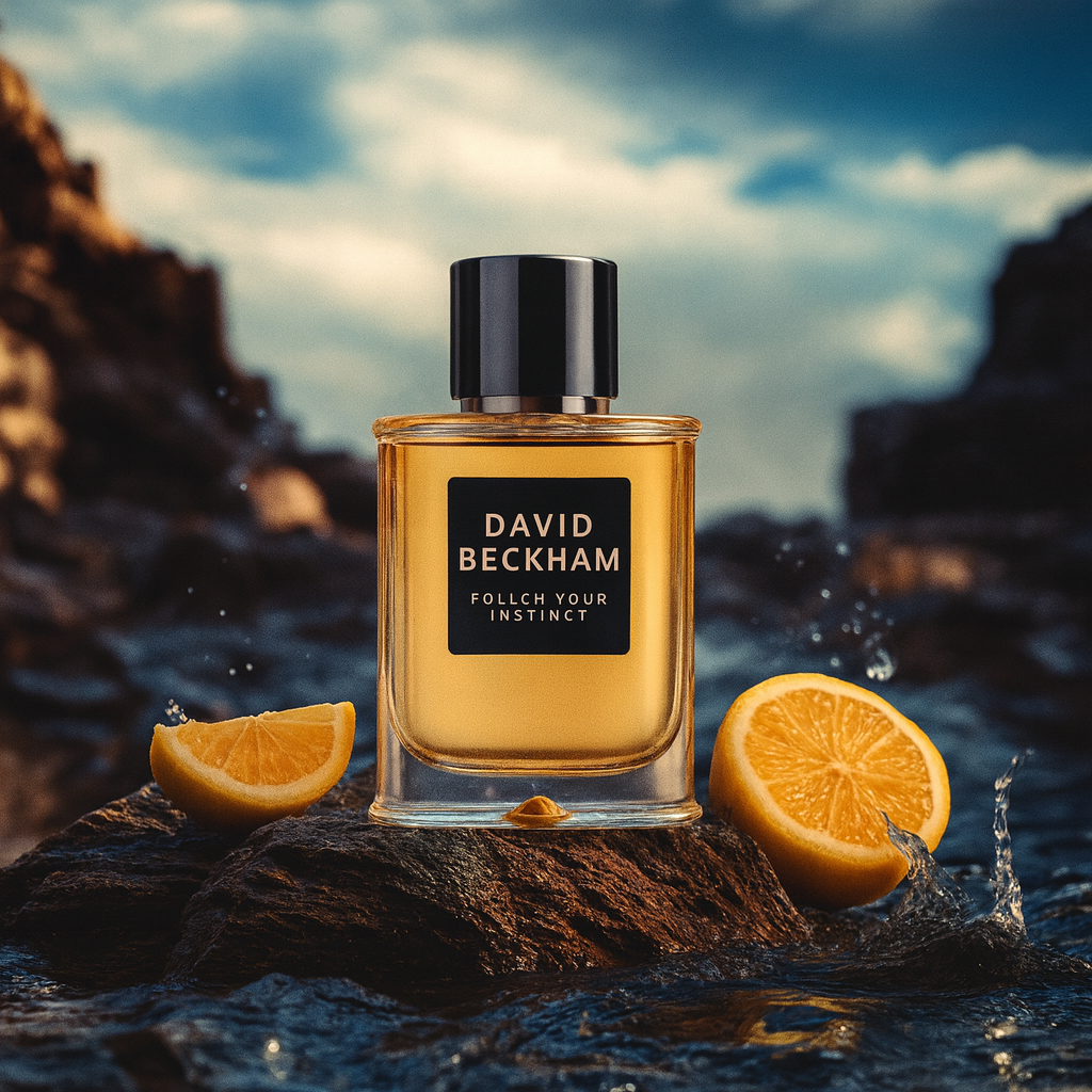Follow Your Instinct EDT bottle photographed outdoors at sunset, symbolizing masculine freedom, warmth, and confidence

