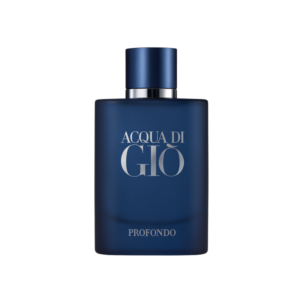 Acqua Di Giò Profondo Eau de Parfum 100ml bottle by Fragrance Emporium on a clean white background, highlighting its deep blue marine design

