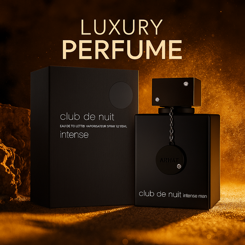Luxurious bottle of Black Signature perfume against a golden background, symbolizing elegance and power

