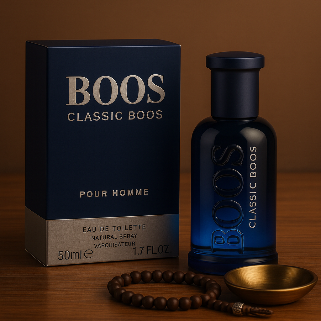 Midnight Sprint perfume by Fragrance Emporium with a rich brown background and masculine accessories, highlighting its sophistication

