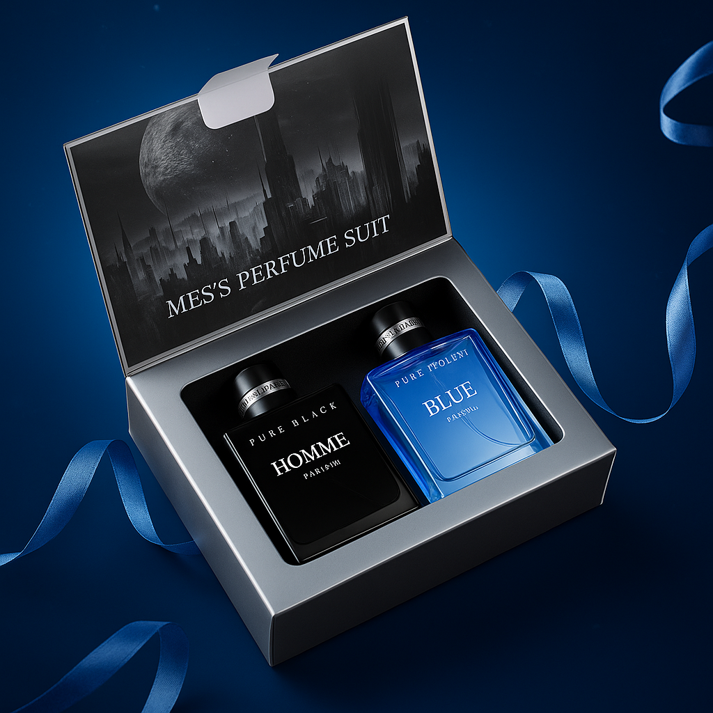 Open Dark Sea fragrance gift box by Fragrance Emporium showcasing two sleek 30ml EDP bottles in a premium black and blue layout

