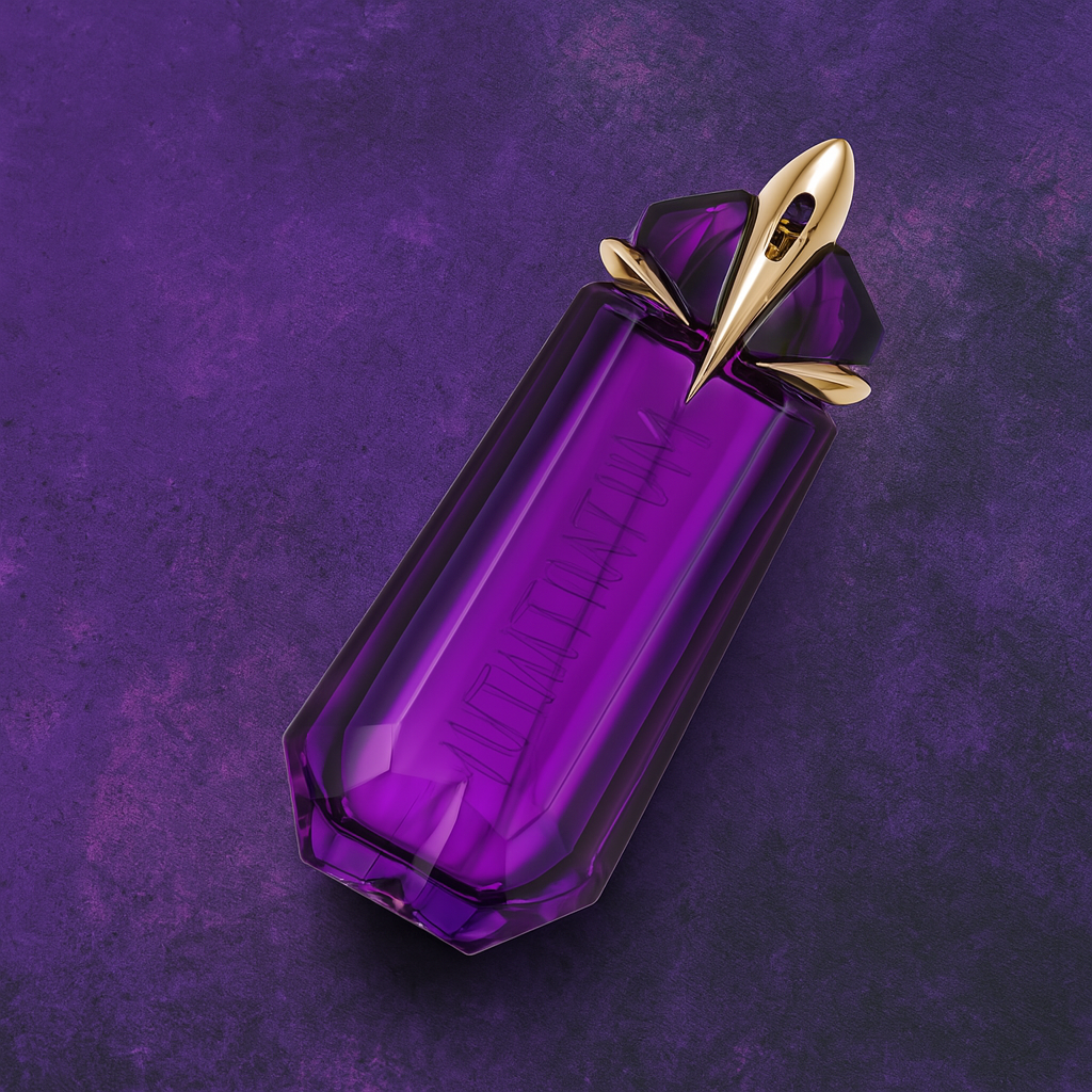 Amethyst Bloom perfume bottle by Fragrance Emporium resting on a deep velvet background, highlighting luxury and femininity

