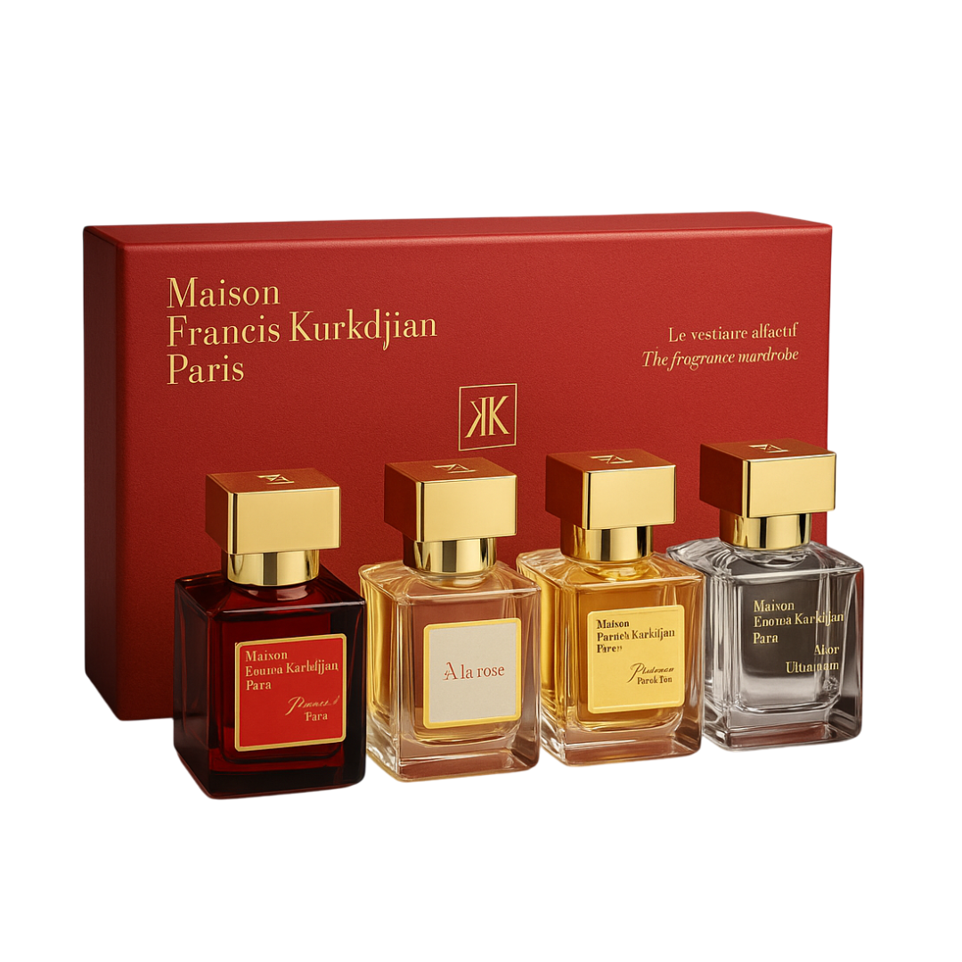 Golden Essence Signature Discovery Gift Set by Fragrance Emporium – luxury box with four elegant floral EDP miniatures for premium gifting.

