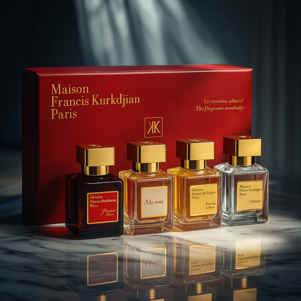 Elegant lighting shot of the Golden Essence EDP collection – premium discovery set for fragrance lovers by Fragrance Emporium.

