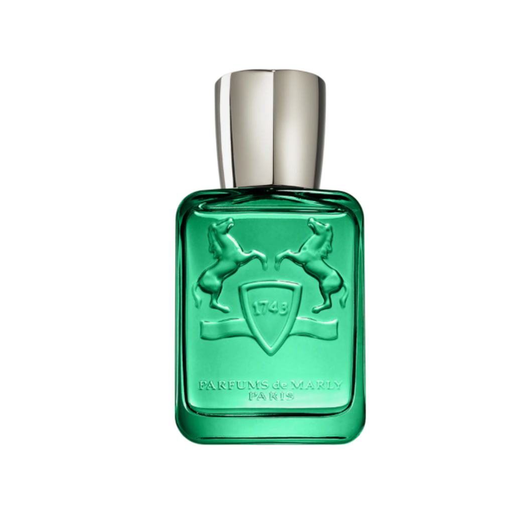 Fragrance Emporium – Parfums de Marly Greenley Eau de Parfum, elegant green bottle with silver cap. A vibrant unisex fragrance with citrus, musk, and woods.
