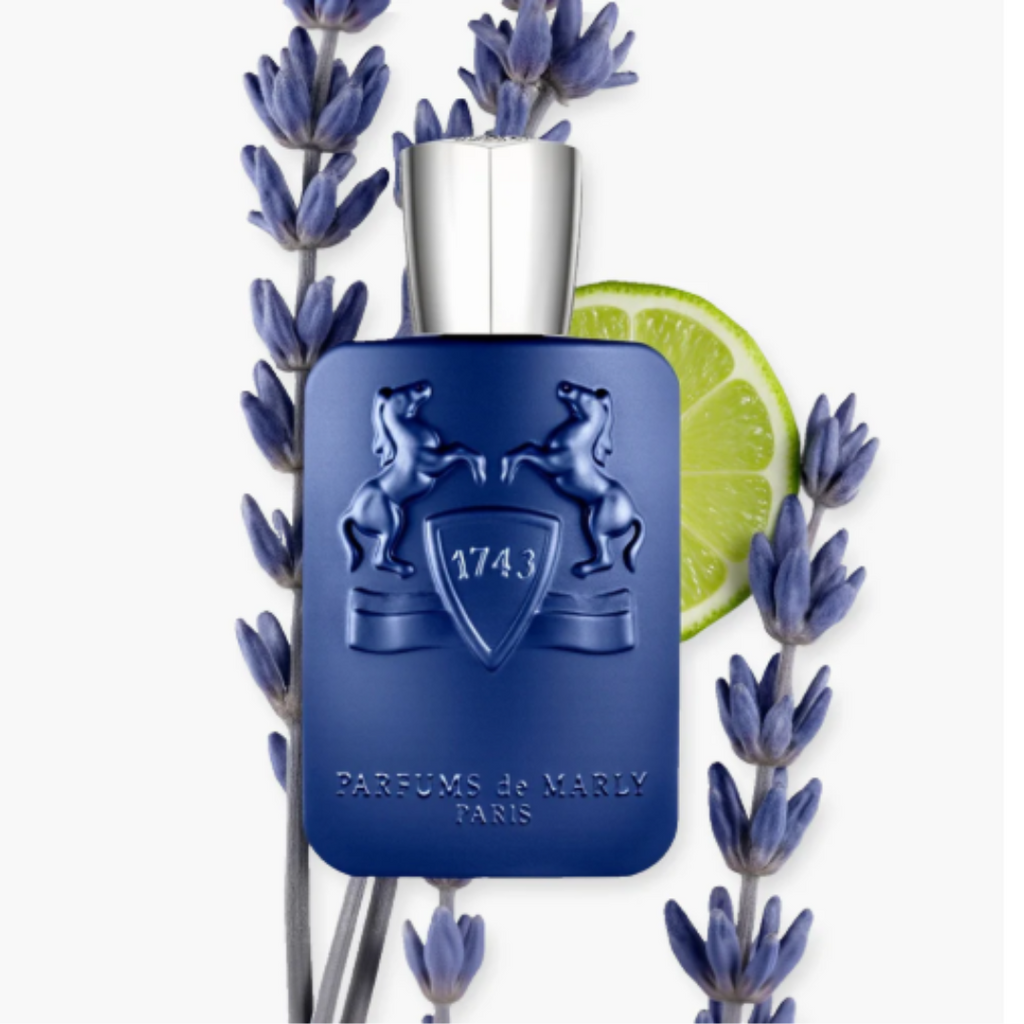  Fragrance Emporium – Parfums de Marly Layton Eau de Parfum bottle with lavender sprigs, reflecting aromatic heart notes of apple, lavender and violet.