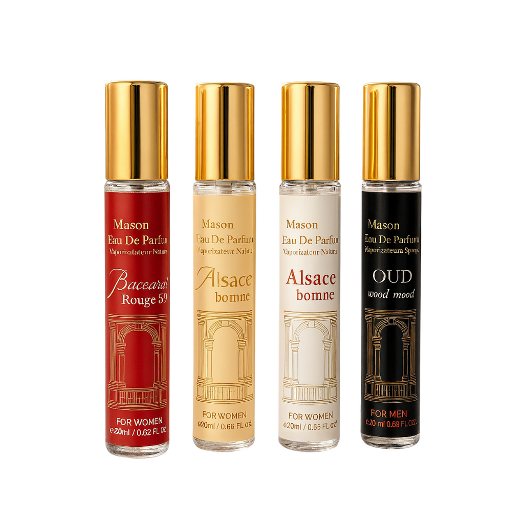 Mystic Bloom Artisan Discovery Set by Fragrance Emporium – four elegant 20ml floral Eau de Parfum sprays, displayed in minimal white background.

