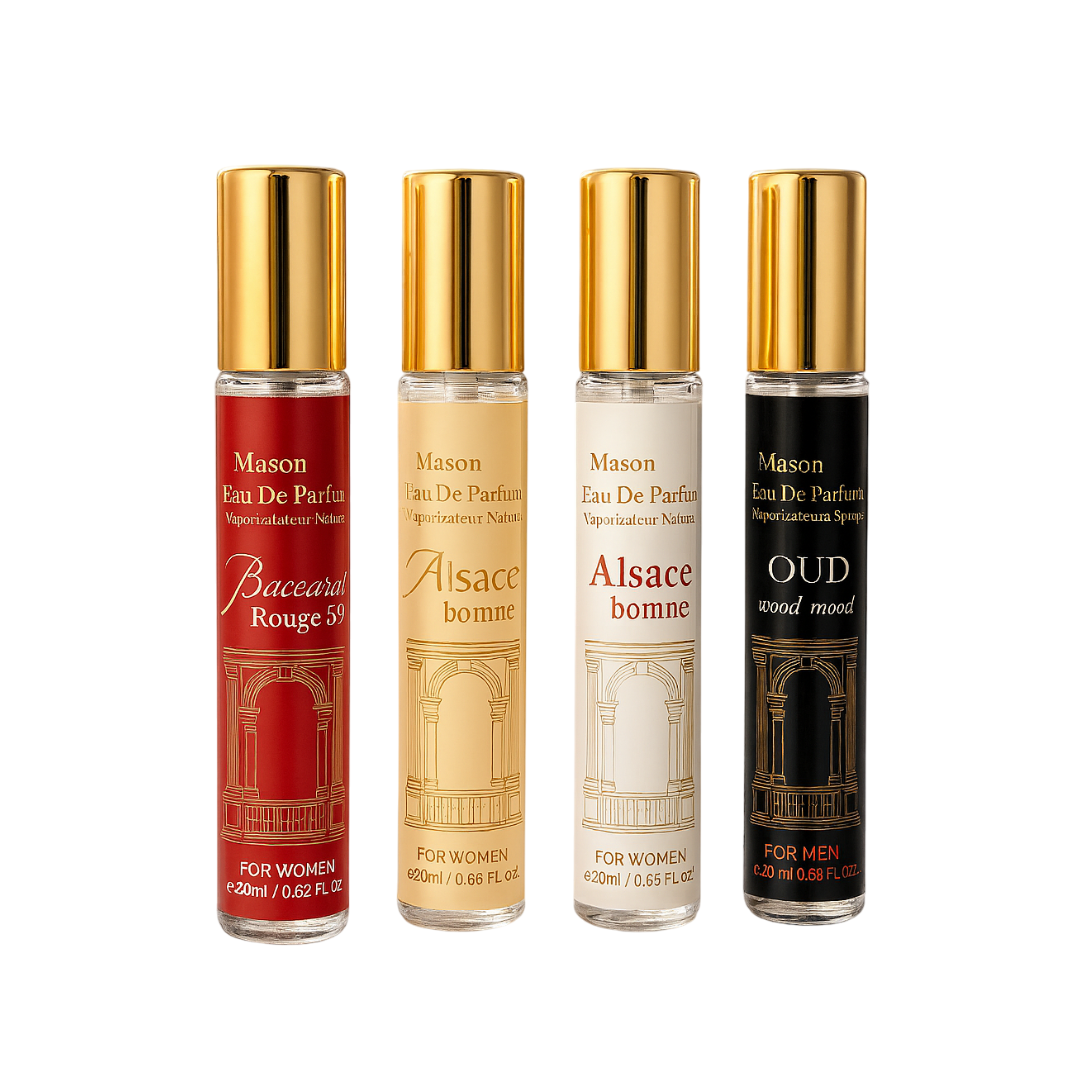 Mystic Bloom Artisan Discovery Set by Fragrance Emporium – four elegant 20ml floral Eau de Parfum sprays, displayed in minimal white background.

