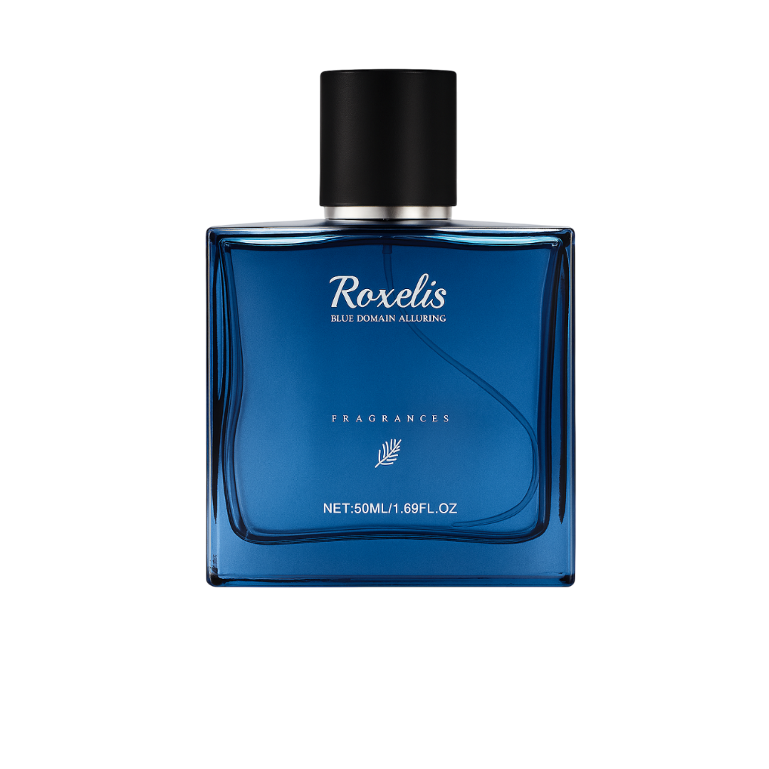 Mystic Tide cologne bottle by Fragrance Emporium with a clean white background, showcasing its sleek blue design and modern elegance

