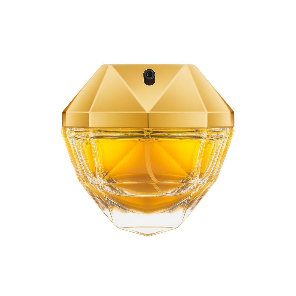 Golden jewel-inspired bottle of Opulent Spark Femme Majesté Parfum by Fragrance Emporium – luxurious, radiant, and feminine fragrance design.

