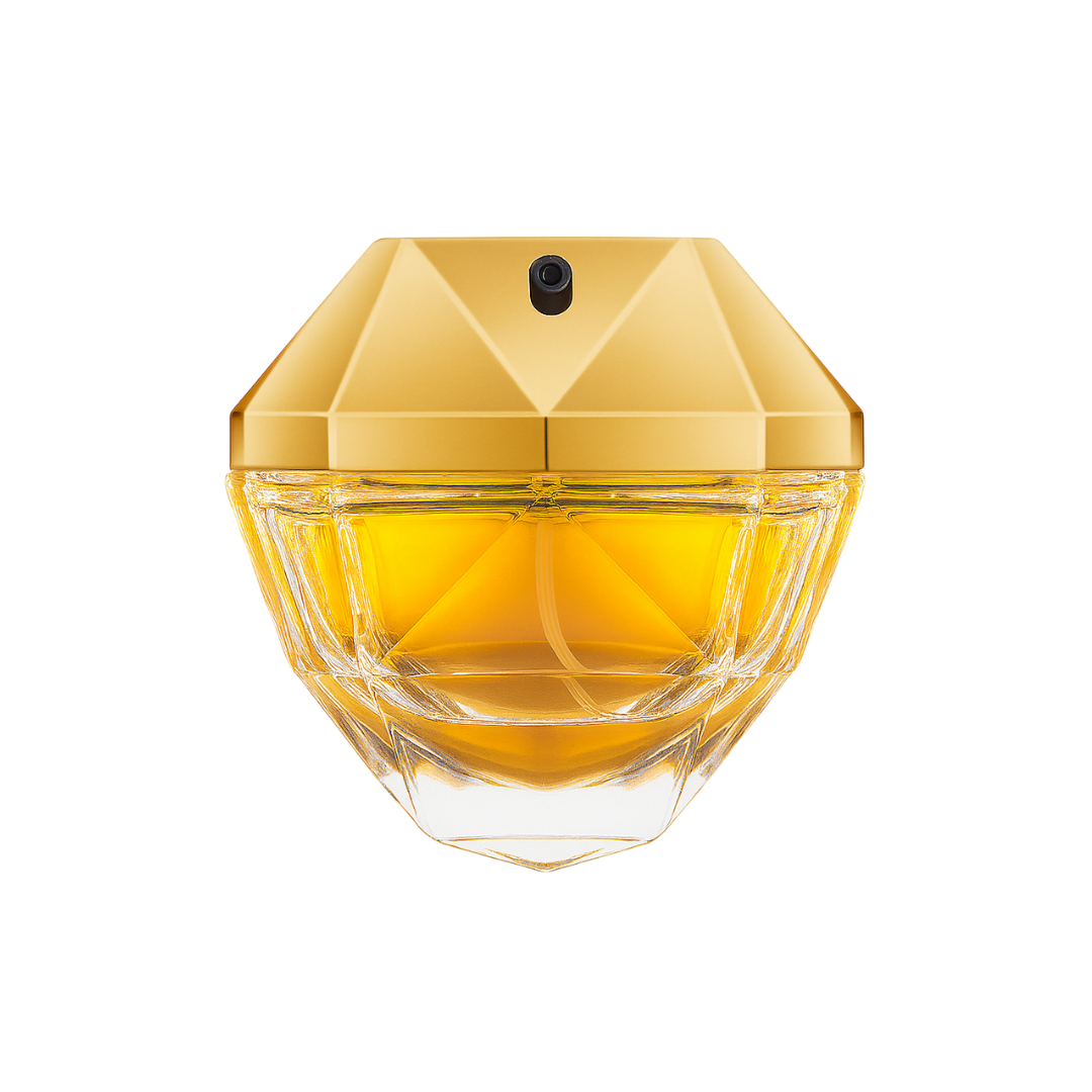 Golden jewel-inspired bottle of Opulent Spark Femme Majesté Parfum by Fragrance Emporium – luxurious, radiant, and feminine fragrance design.

