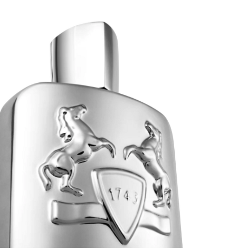 Fragrance Emporium – Parfums de Marly Pegasus Eau de Parfum, silver bottle shown at an angle with cap off, luxury presentation of this amber fougère fragrance.