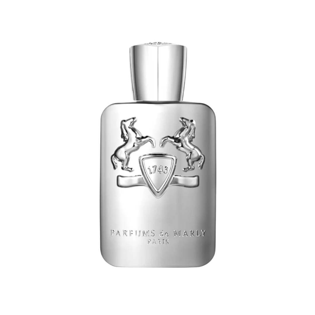 Fragrance Emporium – Parfums de Marly Pegasus Eau de Parfum, elegant silver bottle with polished cap. A refined unisex fragrance with almond, vanilla, and amber.