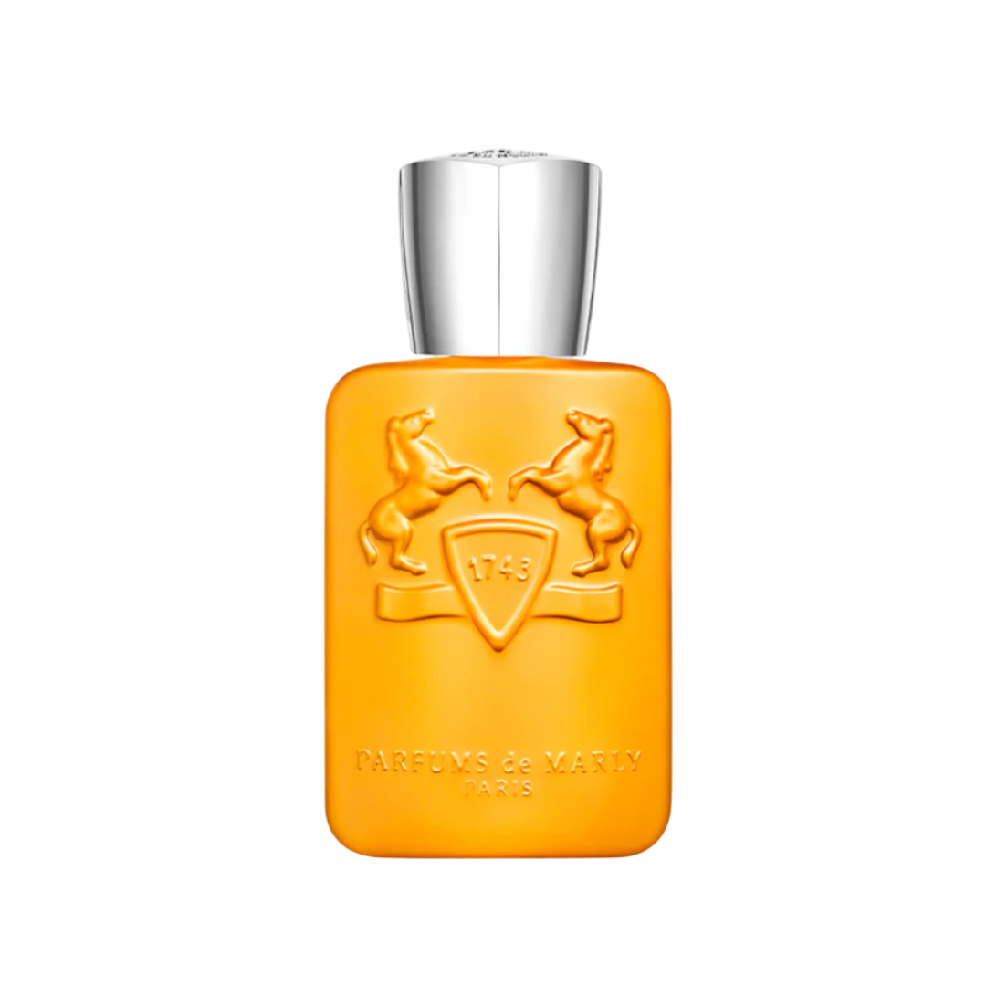Fragrance Emporium – Parfums de Marly Perseus Eau de Parfum, vibrant orange bottle with silver cap. Luxury unisex citrus fragrance launched in 2024.