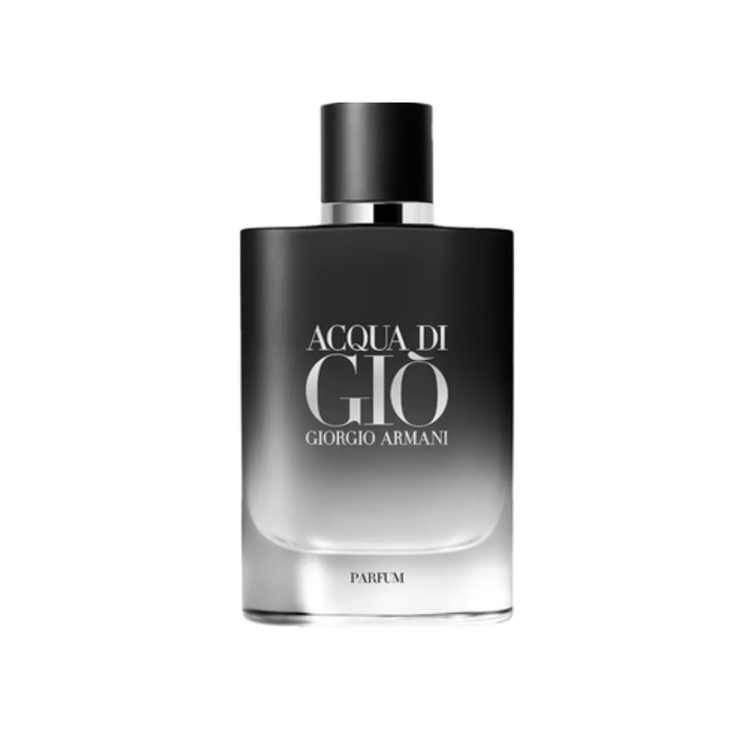 Elegant image of Giorgio Armani Acqua di Giò Parfum EDP 100 ml perfume bottle in matte black design. A refined marine-woody men’s fragrance with bergamot, clary sage, patchouli and frankincense. Modern, sensual, and powerful — available at Fragrance Emporium.