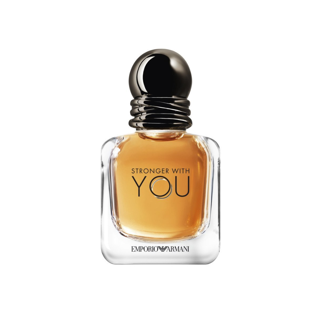 Close-up of Giorgio Armani Stronger With You Eau de Toilette 110ml bottle, featuring its elegant amber hue and bold design. Captured for Fragrance Emporium to highlight its modern masculine style and aromatic fougère essence for men with vanilla and chestnut warmth.