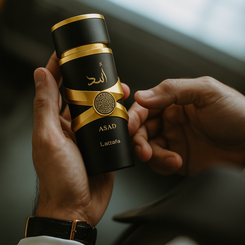 Man holding Imperial Night perfume bottle – bold and elegant unisex oud fragrance by Fragrance Emporium, captured in natural lighting.

