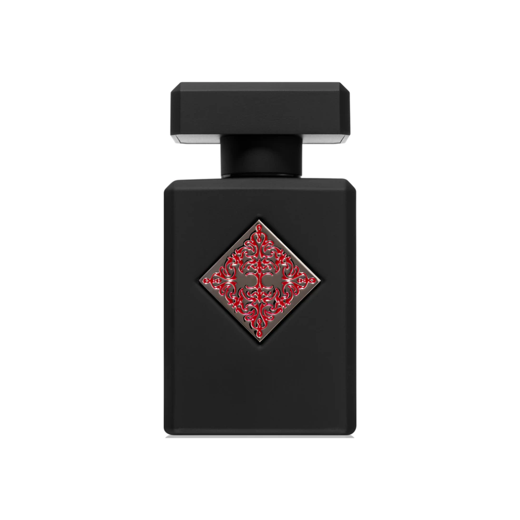 Initio Absolute Aphrodisiac EDP 90 ml perfume bottle in matte black with red geometric label. A seductive amber vanilla unisex fragrance with notes of white flowers, amber, leather, and musk. Available at Fragrance Emporium.
