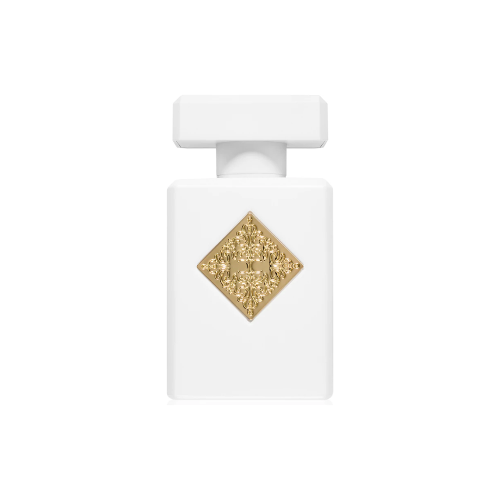 Initio Musk Therapy Extrait 90 ml perfume bottle in matte white with gold label. A luxurious unisex scent blending bergamot, magnolia, and white musk. Available at Fragrance Emporium.
