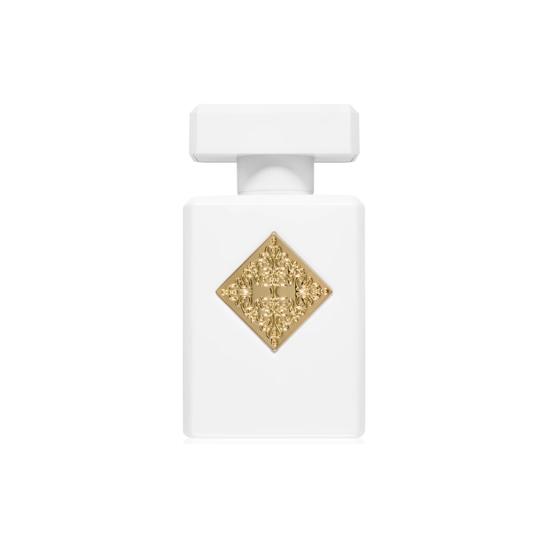 Initio Musk Therapy Extrait 90 ml perfume bottle in matte white with gold label. A luxurious unisex scent blending bergamot, magnolia, and white musk. Available at Fragrance Emporium.
