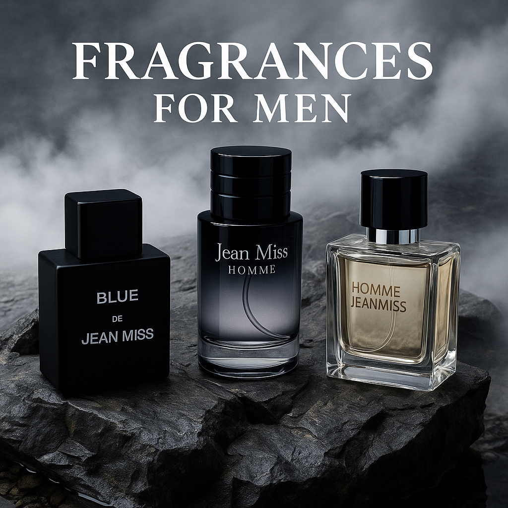 Fragrance Emporium Jean Miss Legends set displayed with "Fragrances for Men" banner, emphasizing masculine sophistication

