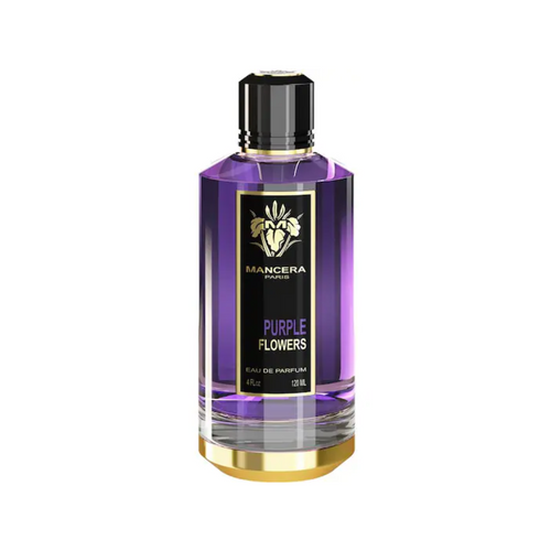 Mancera Purple Flowers Eau de Parfum 120ml bottle. A refined unisex floral woody fragrance with rose, spices, patchouli, amber, musk, and vanilla. Available at Fragrance Emporium.