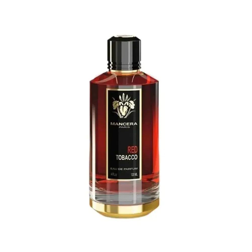 High-quality image of Mancera Red Tobacco Eau de Parfum 100ml bottle, a bold unisex fragrance with cinnamon, oud, saffron, tobacco, and vanilla, available at Fragrance Emporium.