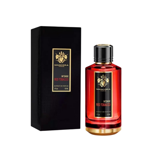 Mancera Red Tobacco EDP 100ml perfume bottle with luxury packaging box. Rich woody-spicy scent with notes of cinnamon, oud, saffron, incense, and tobacco. Shop at Fragrance Emporium.