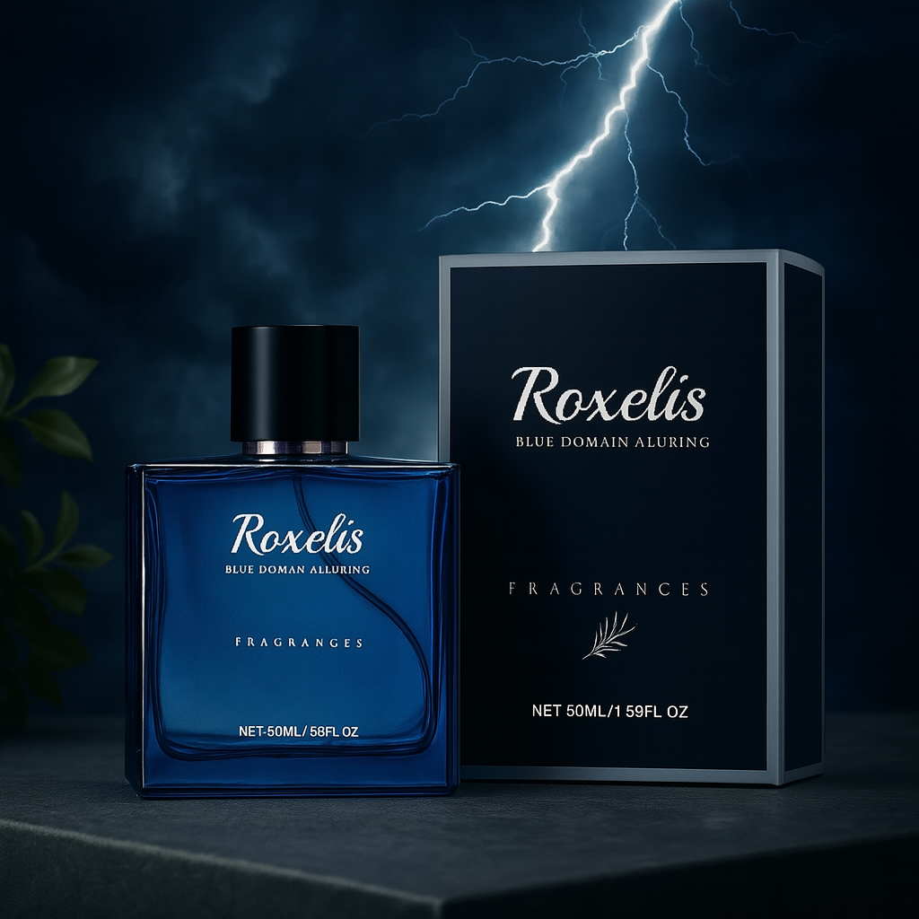 Fragrance Emporium Mystic Tide cologne with dark lightning-themed background, evoking strength, mystery, and fresh energy

