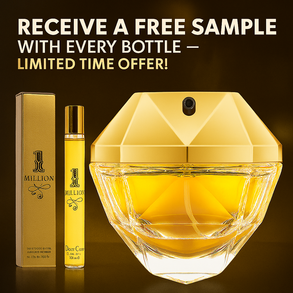 Ad for Opulent Spark perfume by Fragrance Emporium featuring free sample offer – elegant golden bottle and premium gift promotion.

