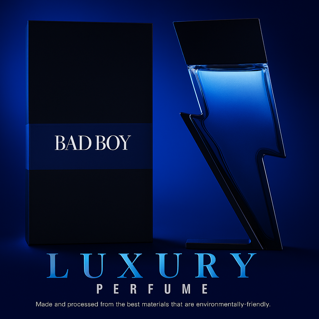 Dark luxury ad for Shockwave Intense EDP by Fragrance Emporium with bold electric blue background and modern masculine design.

