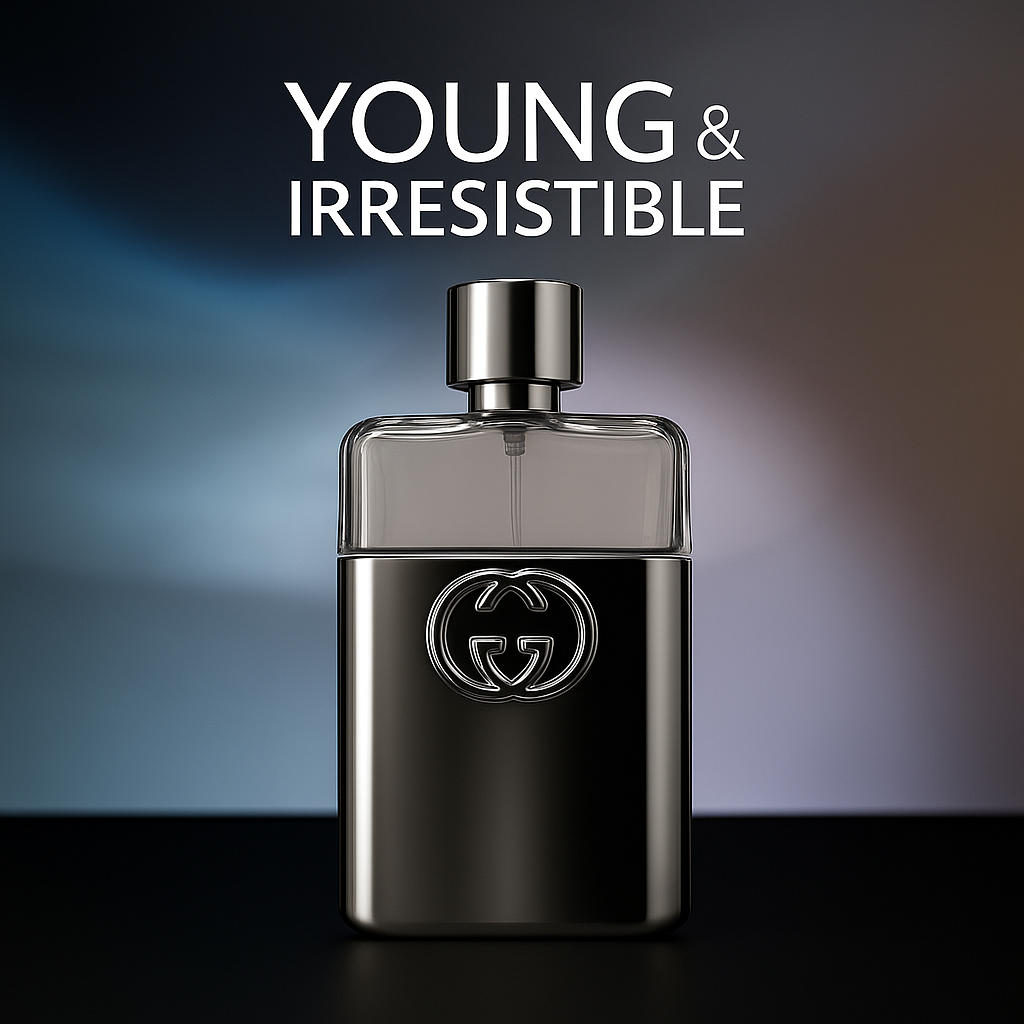 Silken Bond EDT from Fragrance Emporium with blue lighting and “Young & Irresistible” label, designed for confident, modern men

