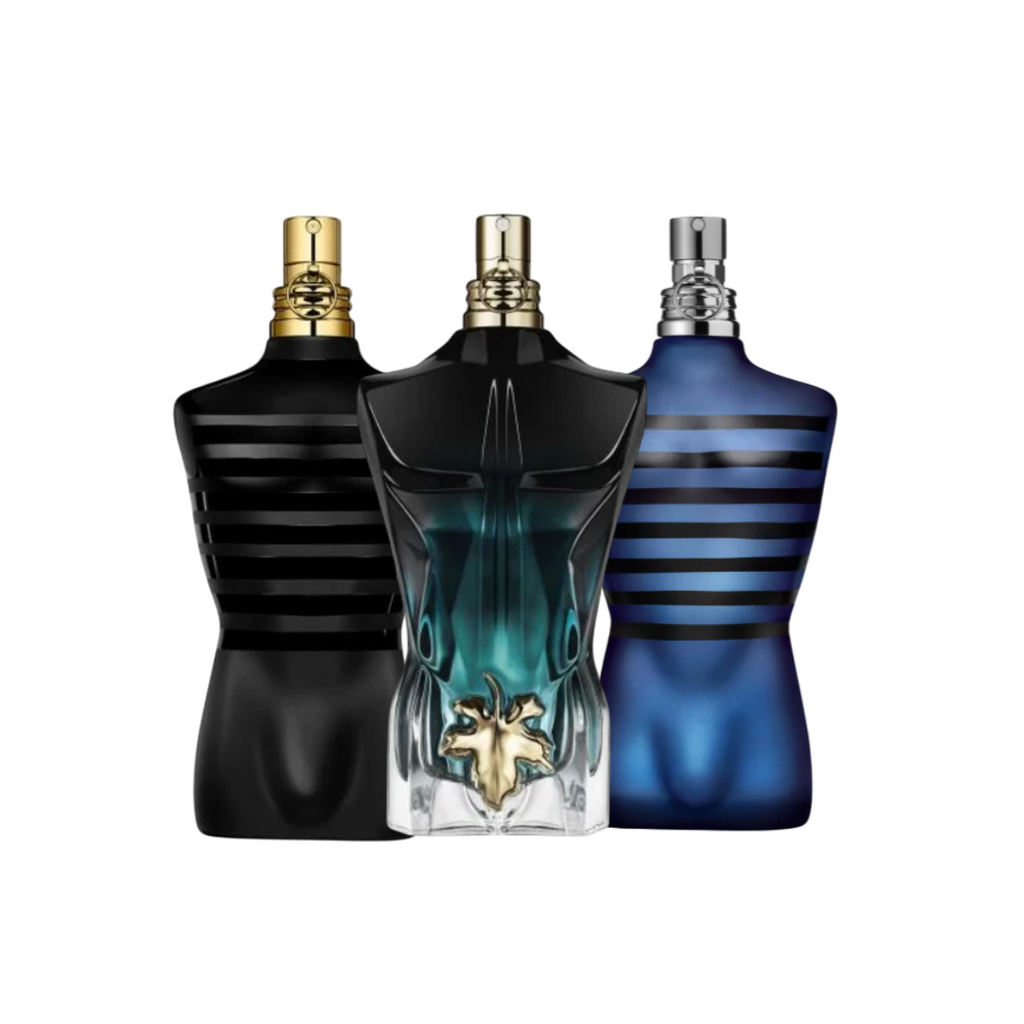 Jean Paul Gaultier Le Male Legends Trio featuring Le Male Le Parfum, Le Beau, and Ultra Male – Fragrance Emporium authentic men’s fragrance set