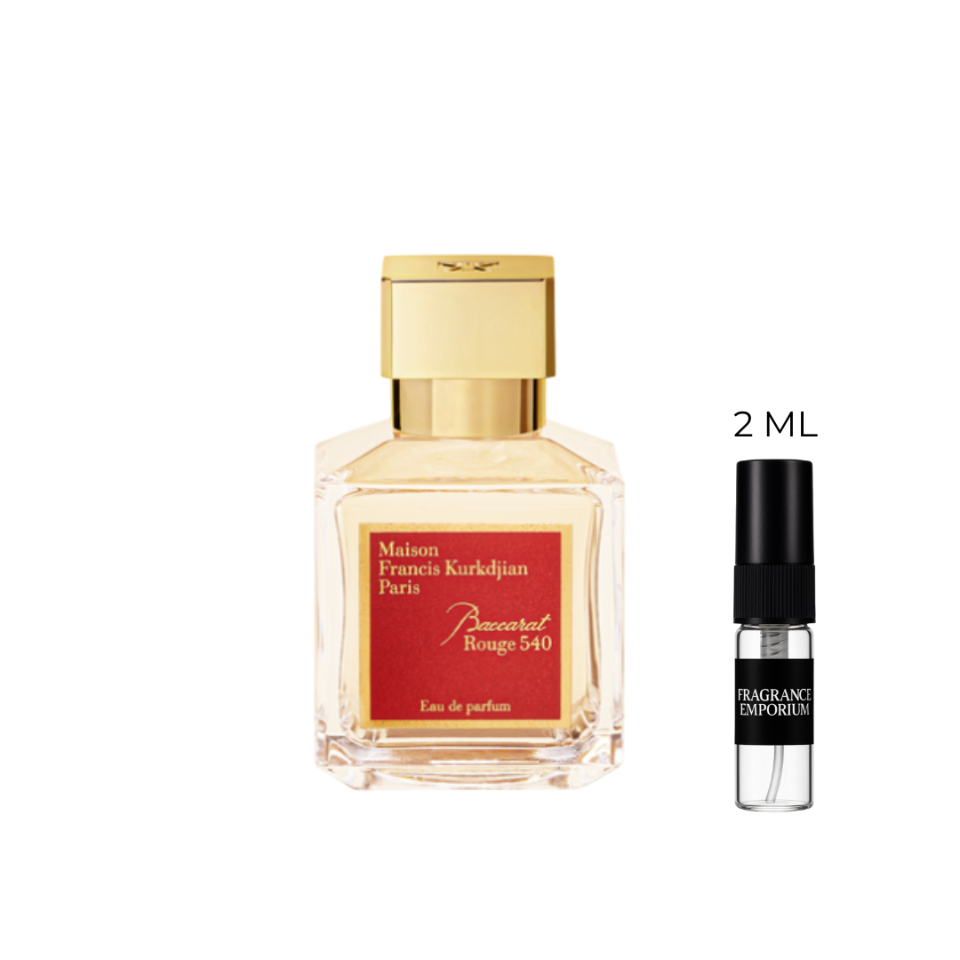 Maison Francis Kurkdjian Baccarat Rouge 540 Extrait bottle with 2ml sample decant – luxury unisex fragrance at Fragrance Emporium