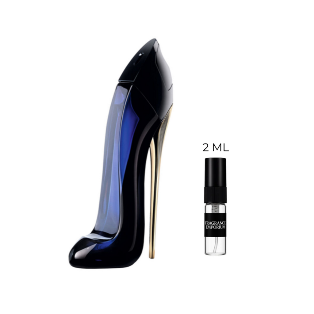 Carolina Herrera Good Girl EDP perfume bottle with 2ml sample decant – iconic stiletto design fragrance for women