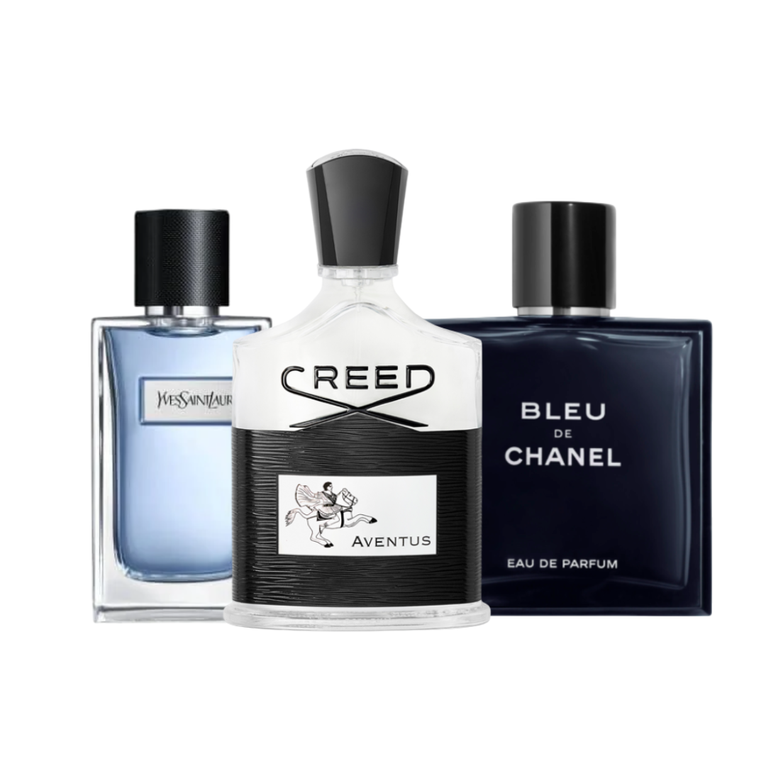 Executive Fresh Icons Set featuring Creed Aventus, Bleu de Chanel, and YSL Y EDP – Fragrance Emporium premium fragrance sample collection