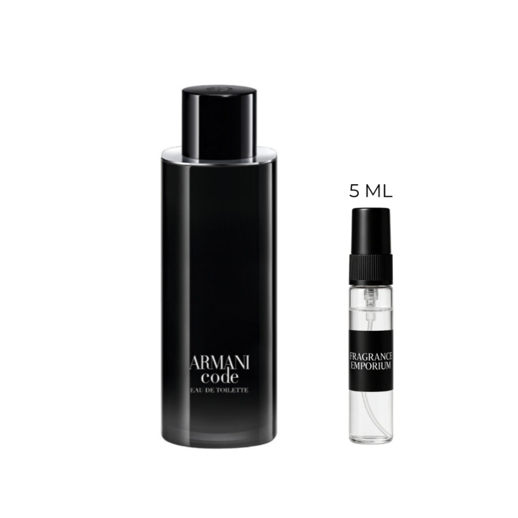 Armani Code Eau de Toilette with sample spray decant – refined evening fragrance for men