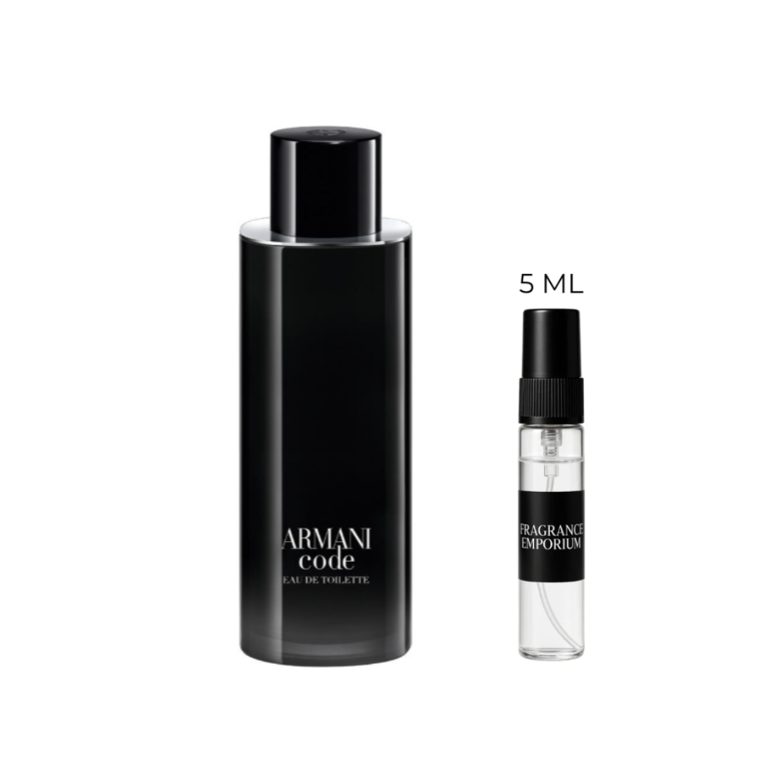 Armani Code Eau de Toilette with sample spray decant – refined evening fragrance for men
