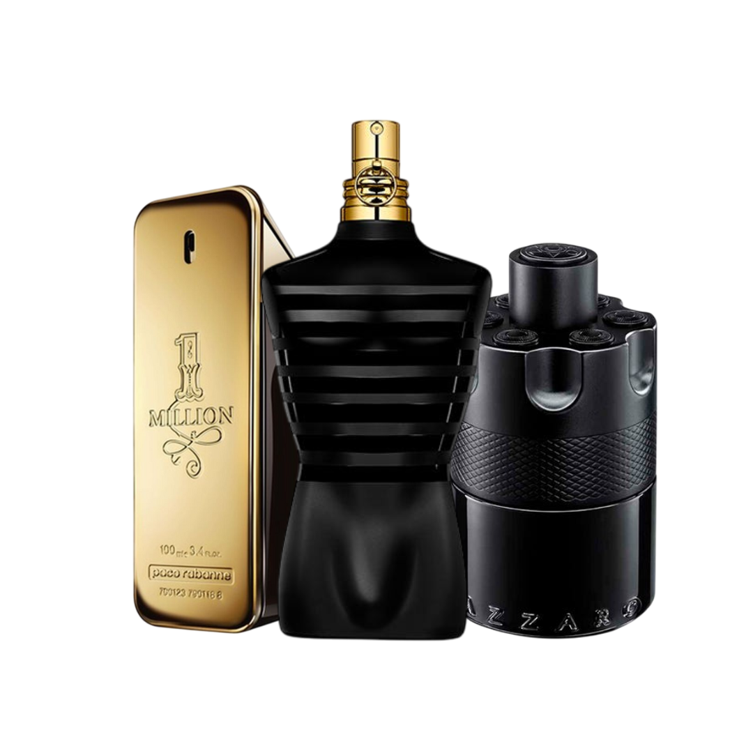 Iconic Legends Set featuring Paco Rabanne 1 Million, Jean Paul Gaultier Le Male, and Azzaro Wanted by Night – Fragrance Emporium men’s fragrance samples