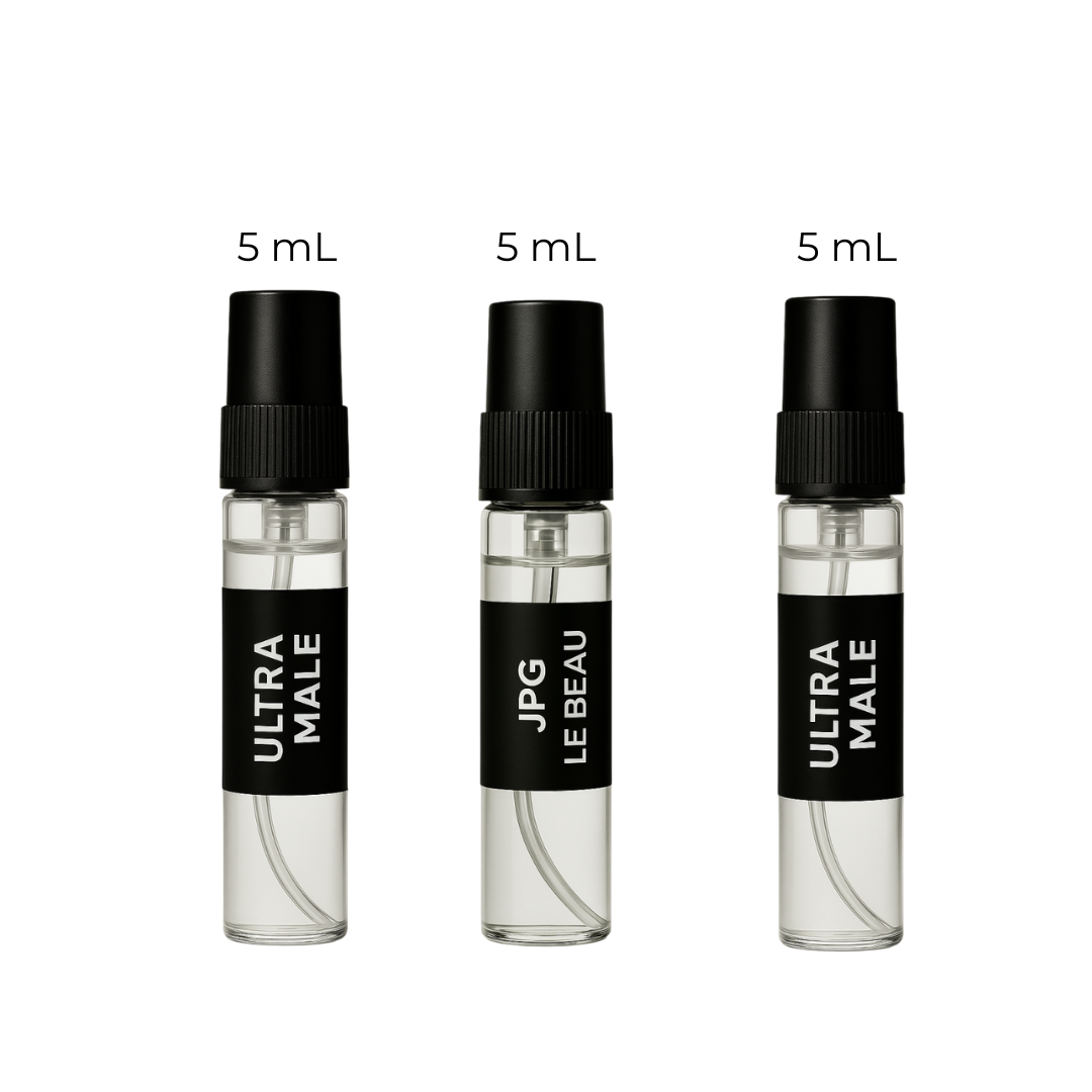Jean Paul Gaultier Le Male Parfum, Le Beau, and Ultra Male sample decants – Fragrance Emporium men’s fragrance discovery collection