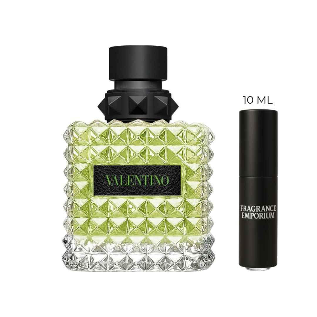 Valentino Donna Born in Roma Green Stravaganza EDP 10ml sample spray – premium women’s perfume decant with floral, smoky and woody vanilla notes – Fragrance Emporium