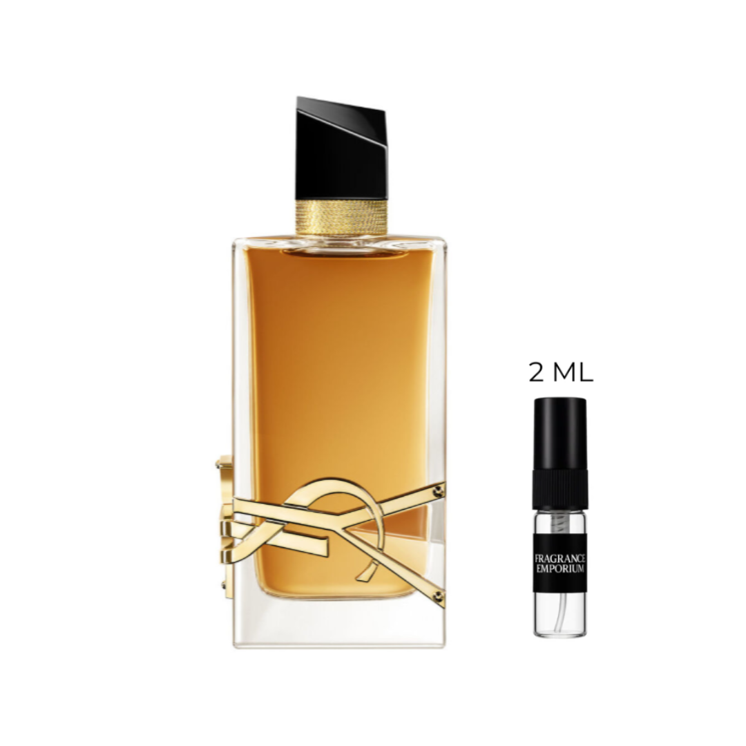 Yves Saint Laurent Libre Intense Eau de Parfum bottle with 2ml sample decant – bold amber floral fragrance for women